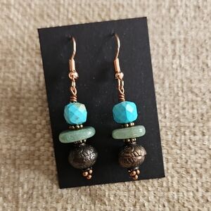 Handmade Turquoise & Green Bead Drop Earrings